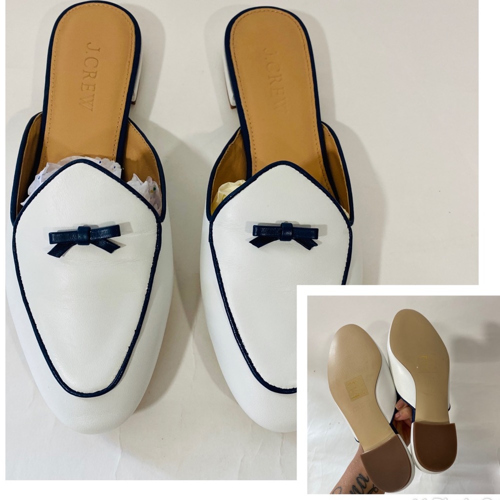 J Crew | White Piped Bow Loafer Mule Slip On 5